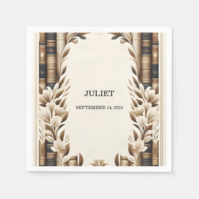Old English Retro Book Club Cover Bridal Shower Napkin (Front)