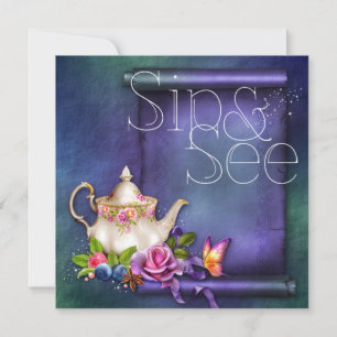 Old English Roses Tea Time Sip and See Baby Shower Invitation
