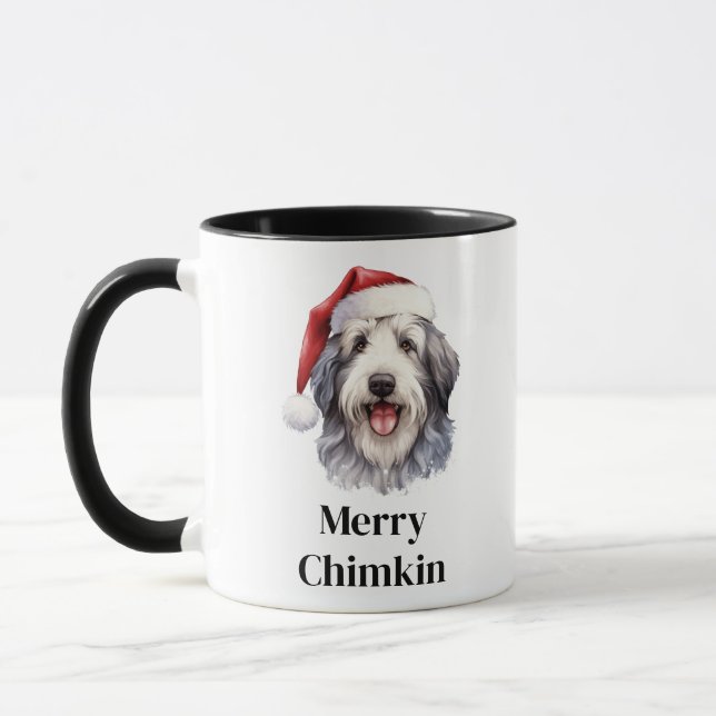 Old English Sheep Dog Santa Hat Christmas Mug (Left)