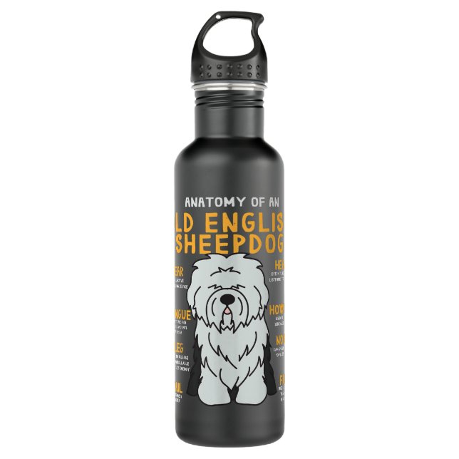 Old English Sheepdog Anatomy Funny Dog Mom Dad  710 Ml Water Bottle (Front)