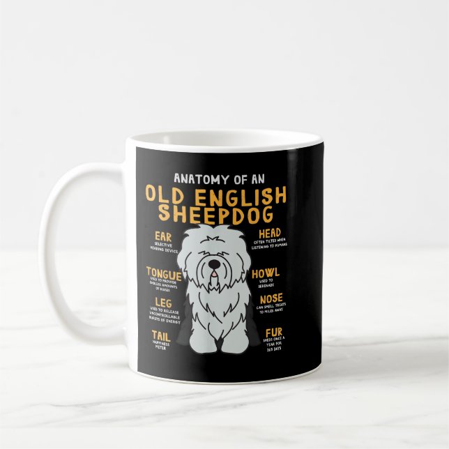 Old English Sheepdog Anatomy Funny Dog Mom Dad  Coffee Mug (Left)