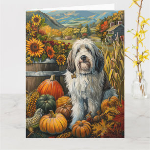 Old English Sheepdog Autumn Harvest Thanksgiving Card