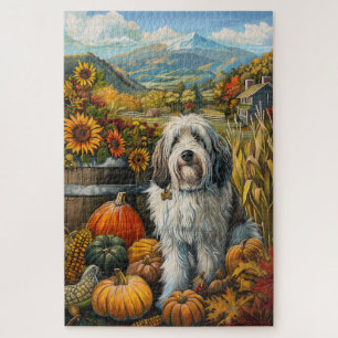 Old English Sheepdog Autumn Harvest Thanksgiving Jigsaw Puzzle