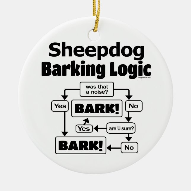 Old English Sheepdog Barking Logic Ceramic Ornament (Front)