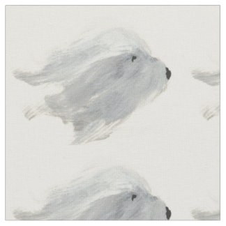 Old English Sheepdog Blowin' in the Wind Fabric