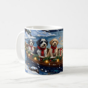 Old English Sheepdog Christmas Boat Holiday Coffee Mug