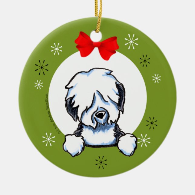Old English Sheepdog Christmas Classic Ceramic Ornament (Front)