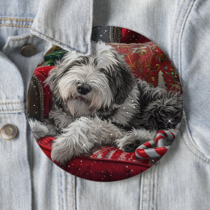 Old English Sheepdog Christmas Festive 6 Inch Round Button