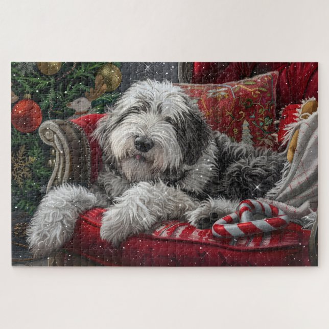 Old English Sheepdog Christmas Festive Jigsaw Puzzle (Horizontal)