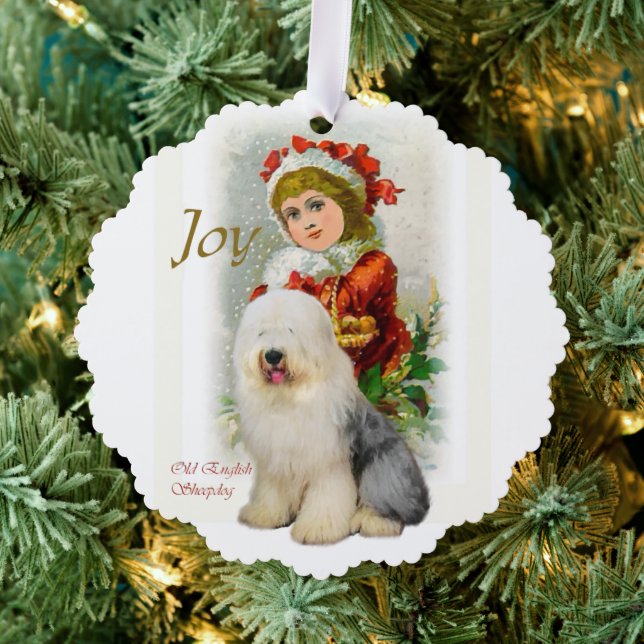 Old English Sheepdog Christmas Gifts Ornament Card (Insitu (Tree))