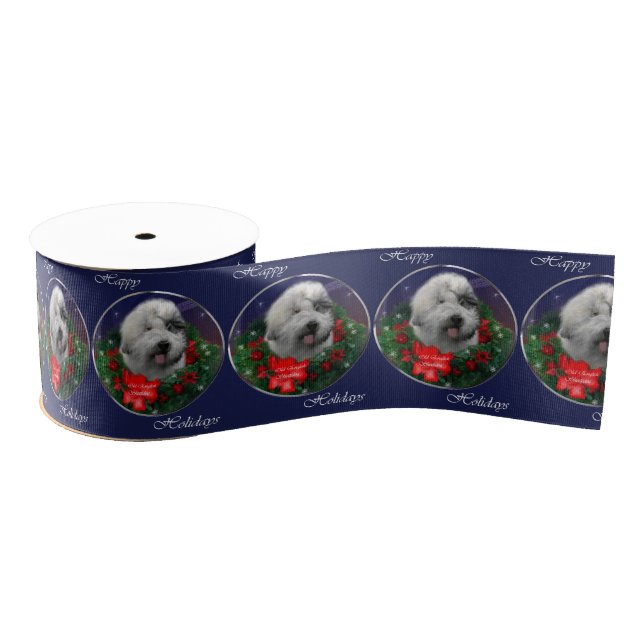 Old English Sheepdog Christmas Grosgrain Ribbon (Spool)
