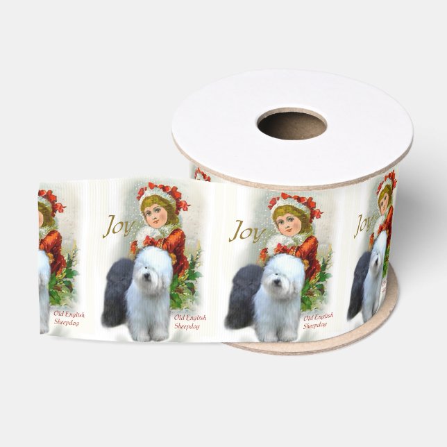 Old English Sheepdog Christmas Grosgrain Ribbon (Spool)