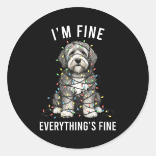 Old English Sheepdog Christmas I'm Fine Everything Classic Round Sticker