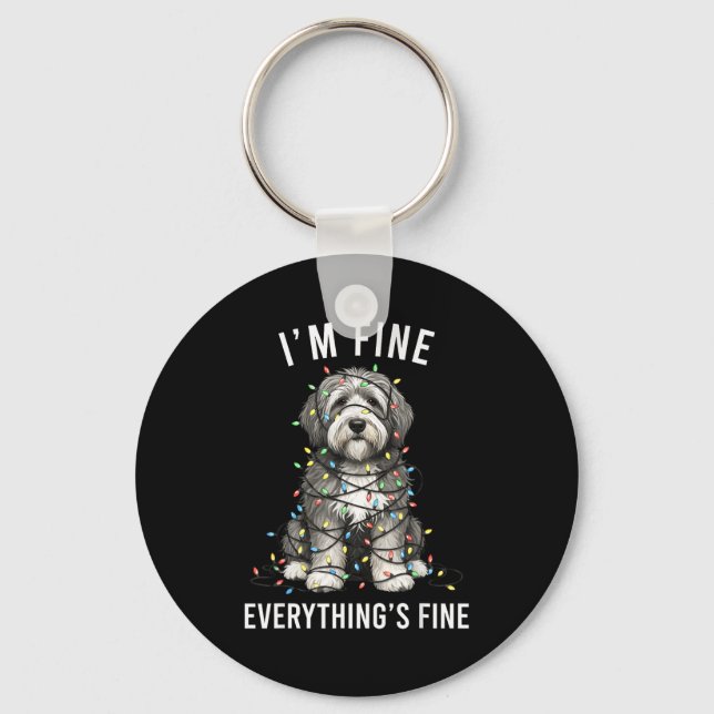 Old English Sheepdog Christmas I'm Fine Everything Keychain (Front)
