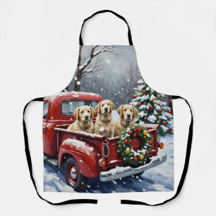 Old English Sheepdog Christmas Red Truck Holiday Apron