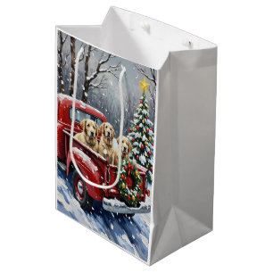 Old English Sheepdog Christmas Red Truck Holiday Medium Gift Bag