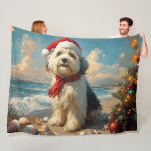 Old English Sheepdog Christmas Vintage Beach Fleece Blanket
