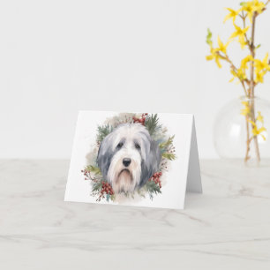 Old English Sheepdog Christmas Wreath Festive Pup  Card