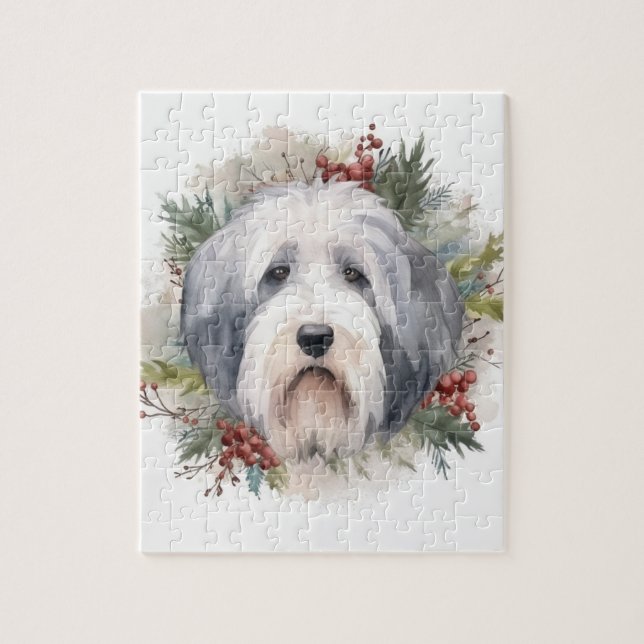Old English Sheepdog Christmas Wreath Festive Pup  Jigsaw Puzzle (Vertical)