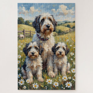 Old English Sheepdog Daisy Pasture Art Jigsaw Puzzle
