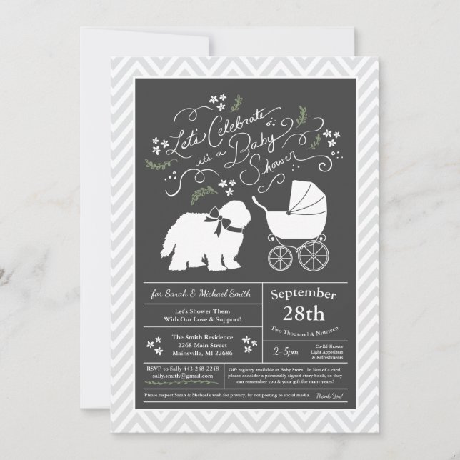 Old English Sheepdog Dog Baby Shower Neutral Invitation (Front)