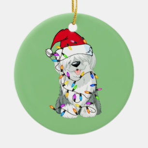 Old English Sheepdog Dog Light Decor Christmas Dog Ceramic Ornament
