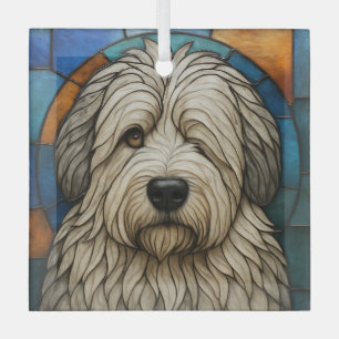 Old English Sheepdog Dog "Stained Glass" Glass Ornament