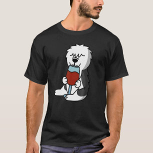 Old English Sheepdog Drinking Wine Dog T-Shirt