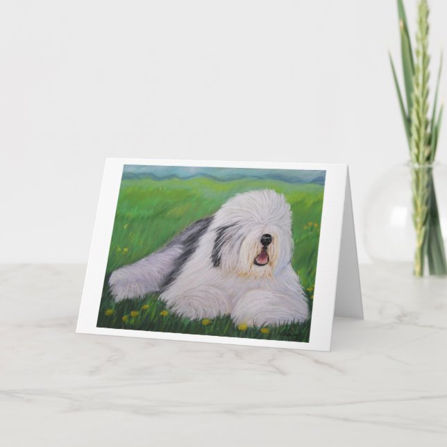Old English Sheepdog Greeting Card By Sharon Numme (Front)