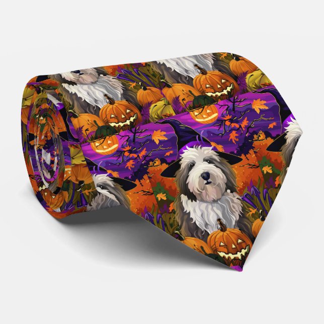 Old English Sheepdog Halloween Witch Pumpkin Tie (Rolled)