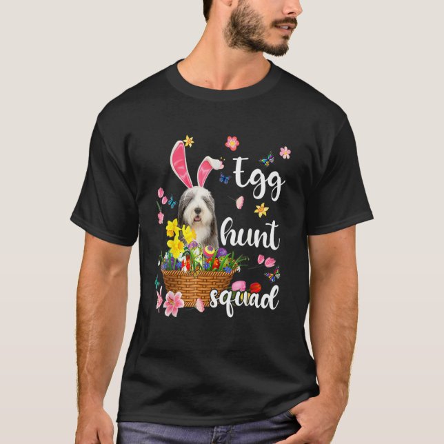 Old English Sheepdog Happy Easter Day Colourful Eg T-Shirt (Front)
