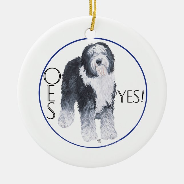 Old English Sheepdog Head Study Ceramic Ornament (Front)