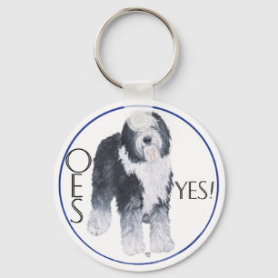 Old English Sheepdog Head Study Keychain