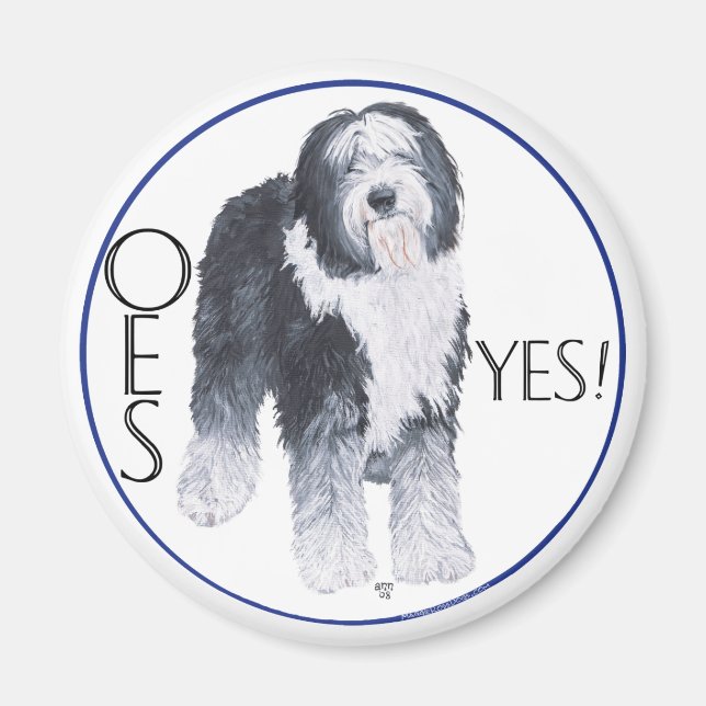 Old English Sheepdog Head Study Magnet (Front)