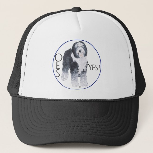 Old English Sheepdog Head Study Trucker Hat (Front)