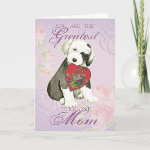 Old English Sheepdog Heart Mom Card