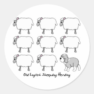 Old English Sheepdog Herding Sheep Classic Round Sticker