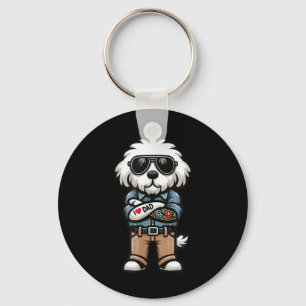 Old English Sheepdog I Love Dad Funny Dog Tattoo Keychain