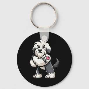 Old English Sheepdog I Love Mom Funny Dog Tattoo Keychain