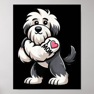 Old English Sheepdog I Love Mom Funny Dog Tattoo Poster