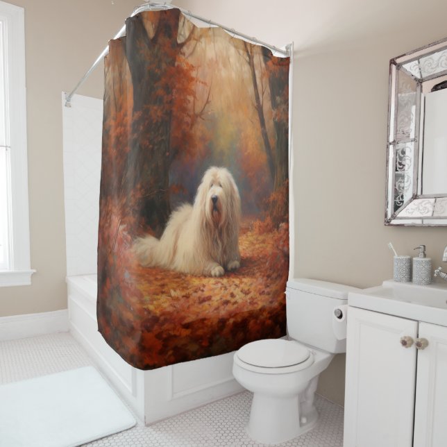 Old English Sheepdog in Autumn Leaves Fall Inspire (In Situ)