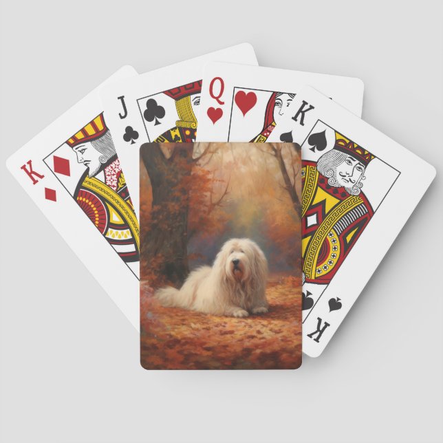 Old English Sheepdog in Autumn Leaves Fall Inspire Playing Cards (Back)