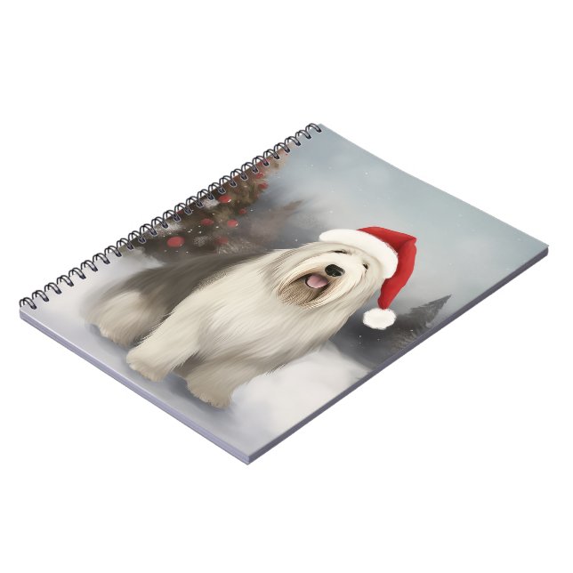 Old English Sheepdog in Snow Christmas Notebook (Left Side)