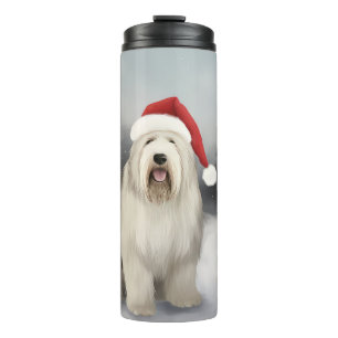 Old English Sheepdog in Snow Christmas Thermal Tumbler