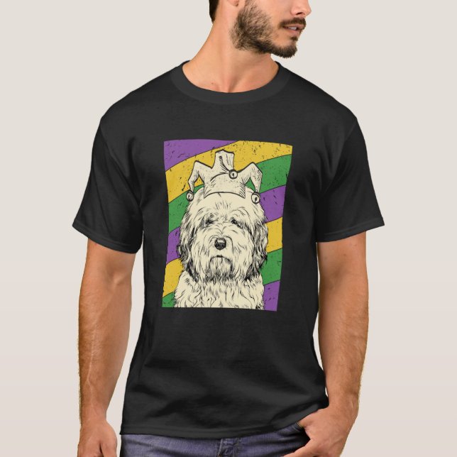 Old English Sheepdog Jester Mardi Gras Dog Mom or  T-Shirt (Front)