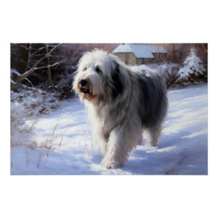 Old English Sheepdog Let It Snow Christmas Poster