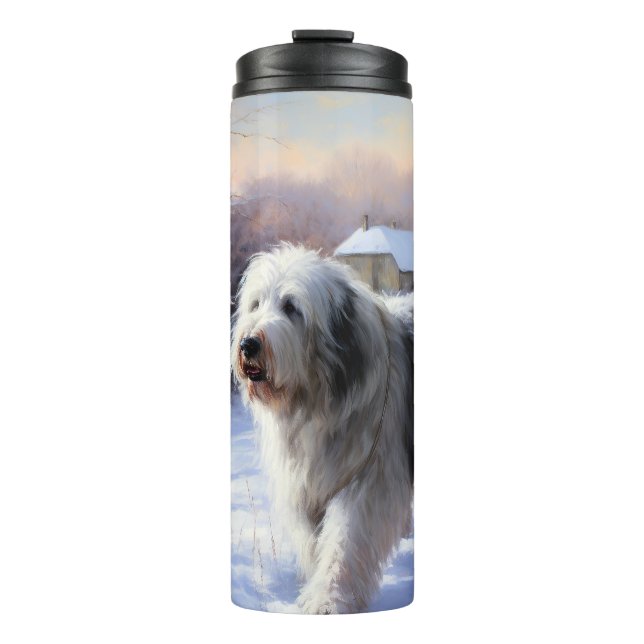 Old English Sheepdog Let It Snow Christmas Thermal Tumbler (Front)