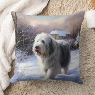 Old English Sheepdog Let It Snow Christmas Throw Pillow