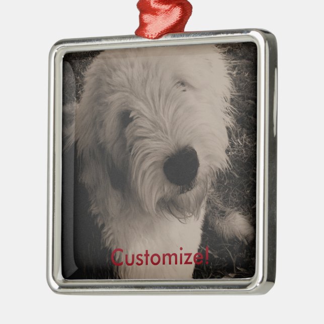 Old English Sheepdog Metal Ornament (Left)