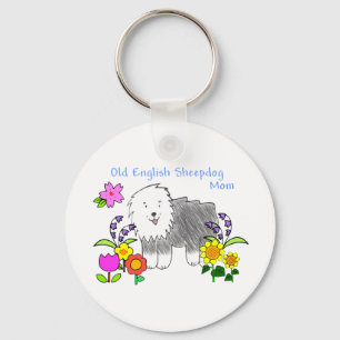 Old English Sheepdog Mom Keychain